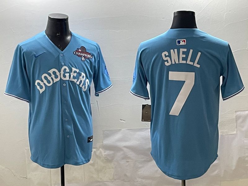 Men Los Angeles Dodgers #7 Snell Light Blue Joint Name 2025 Nike MLB Jersey style 4->kansas city royals->MLB Jersey